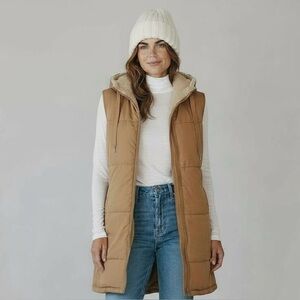 Tan Sleeveless Puffer Vest for Women.reversible Fleece